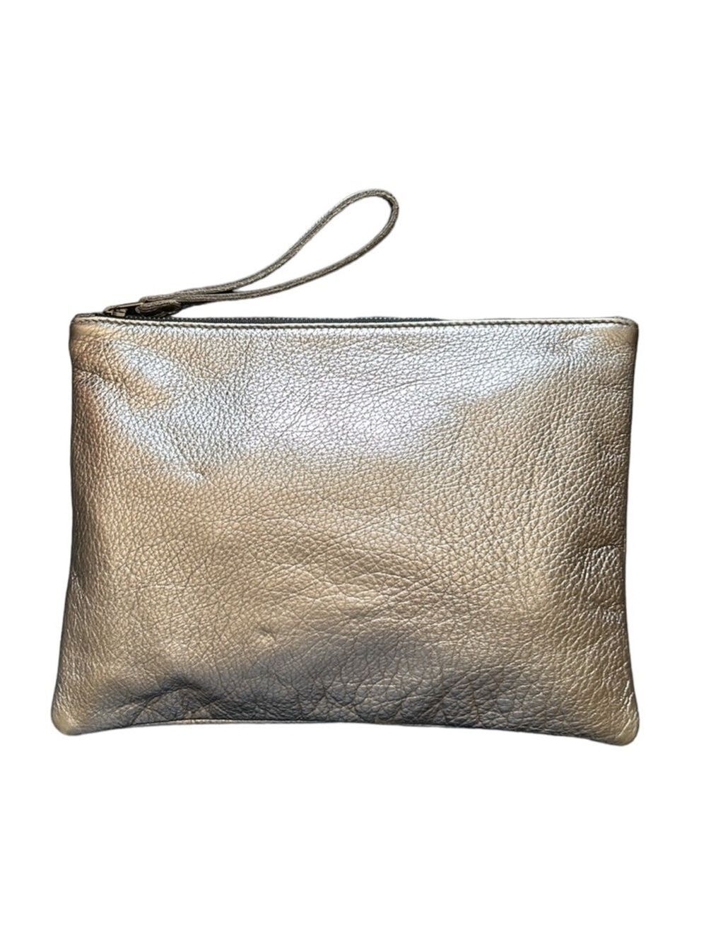 Leah Lerner AM PM Oversized Metallic Gunmetal Clutch with Wrist Strap